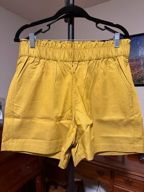 Indigo Thread Co High-Waist Mustard Yellow Elastic Pull-On Shorts for Women
